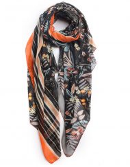 Exotic Flowers Leaves Print Scarf